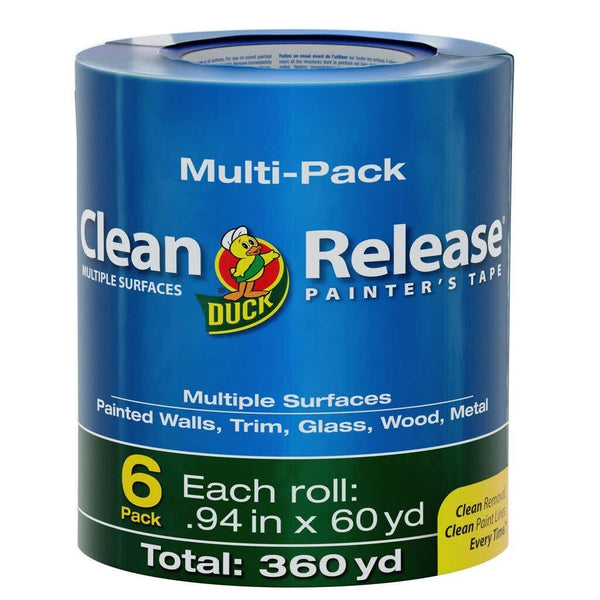 Duck Clean Release Blue Painter's Tape, 1-Inch (0.94-Inch x 60-Yard), 6 Rolls