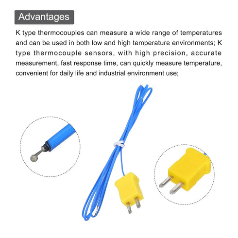 MECCANIXITY 5pcs K Type Thermocouple Mini Connector Temperature Sensor Probes, Blue, -50 to 260°C
