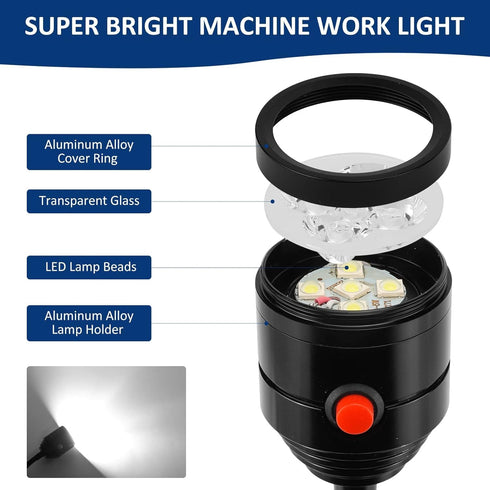 Deeffe Magnetic Work Light, LED Machine Light with Flexible Gooseneck and Magnetic Base, Shop Tool Lamp for Lathe, Work