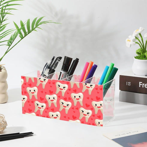Ainavmxzs 4 Funny Cute Healthy Teeth Acrylic Clear Brush Holder With Compartments Organizer For Vanity Vanity Brush