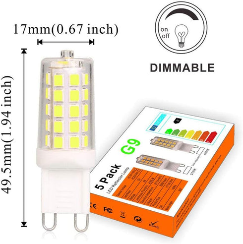 BAOMING G9 LED Bulb Daylight Dimmable 4W, 40W T4 Halogen Equivalent, 6000K, 5 Pack
