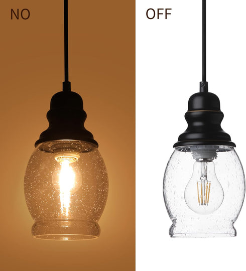 WILON Pendant Lights for Kitchen Island, Seeded Glass Mini Pendant Light Fixtures Farmhouse Pendant Lighting Metal