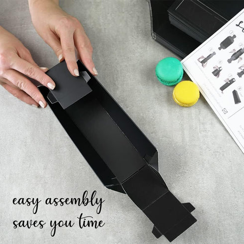 Elegant Rectangular Macaron Box, 20 Packs, 6 Macarons Storage Box, Black, 2.125 x 2.125 x 7.5 inches