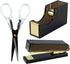Buqoo Black Gold Acrylic Stapler and Tape Dispenser Set, 1-Inch Core Tape Holder, 6.3 Inches Fabric Scissors