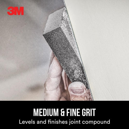 3M 2-5/8 3-3/4 (9095DC-NA) Drywall Sanding Sponge, Fine/Medium Grits, Dual Grit Block, Medium Grit to Remove, Fine Grit