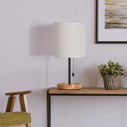CADUKE Modern Table Lamp, Nightstand Desk Lamp, Bedside Lamp with Wood Base and Linen Shade for Living Room, Bedroom