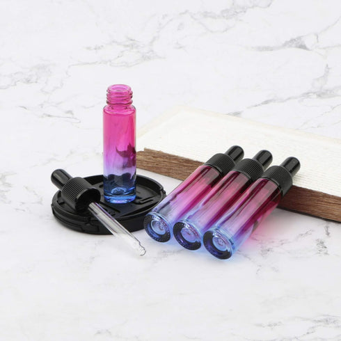 10Pcs Dropper Bottles Set, 10ml Rose Blue Gradient Glass with 5ml Plastic Droppers for Essential Oils