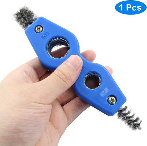 1 Pcs 4-in-1 Copper Tubing Brush Copper Pipe Cleaner Tool Steel Bristles Deburring Brush Cleans Inside and Outside Wire Brush for Plumbing Installation Soldering Copper Pipes Brazing(Blue)