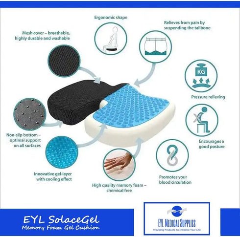 Memory Foam Seat Cushion with Cooling Gel Technology, Lumbar Back Support Pillow for Office Chair, Car Seat
