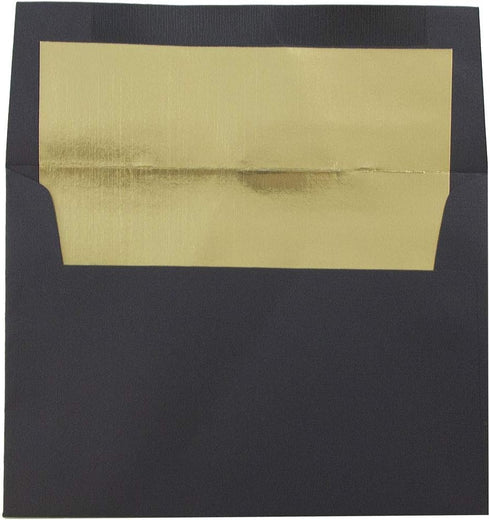 JAM PAPER A6 Foil Lined Invitation Envelopes - Black Linen with Gold Foil - 50/Pack, 4 3/4 x 6 1/2