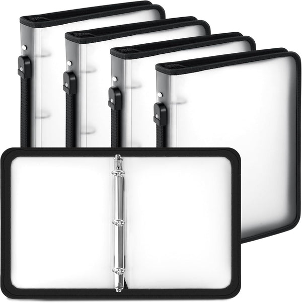 Teling 4 Pcs 2 Inch Zipper Binder with 3 Ring, Refillable Clear Plastic File Organizer for School Work, 13.2 x 10 Inch