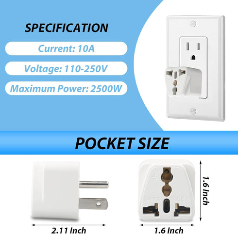 Europe to US Plug Adapter, 3 Pack UK to US Plug Adapter, Universal Travel Adapter for USA, Europe, Australia