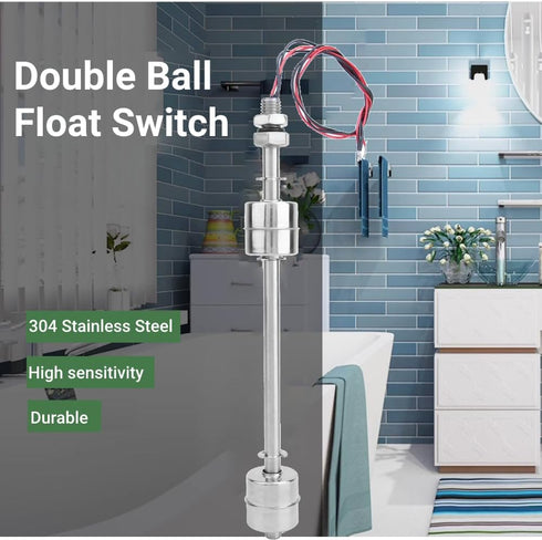 Stainless Steel Switch Water Level Sensor, Double Ball Water Level Controller for Pool (200mm / 7.87in)