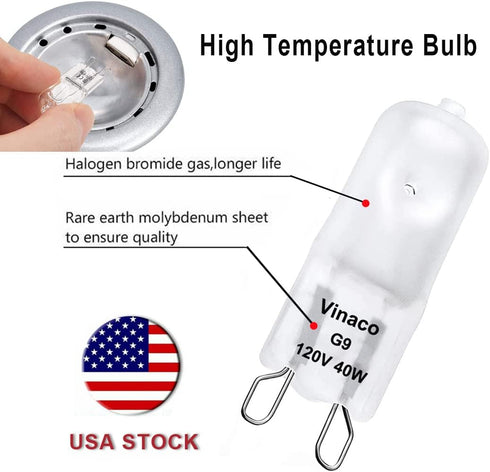 G9 Bulb, 10 Pack G9 40W Bulbs, G9 120V 40W, G9 Dimmable 2800K, G9 Bulb 40 Vinaco Frosted Halogen Light High Brightness