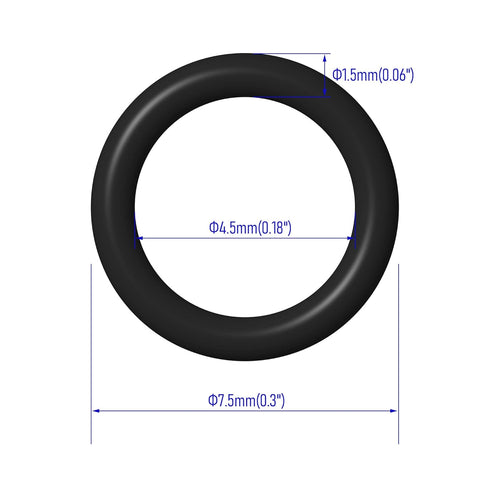 50 PCS Nitrile Rubber O Ring, 7.5mm OD 4.5mm ID, Metric Buna-N NBR Sealing Gasket for Plumbing and Automotive
