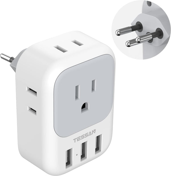 TESSAN Switzerland Power Adapter, Swiss Travel Adaptor with 4 Outlets & 3 USB Charging Ports, Type J for US to
