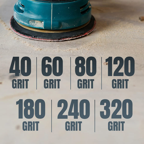 POWERTEC 25PK Sanding Discs, 5 Inch, 40 Grits, Hook and Loop, 8 Hole Aluminum Oxide Sandpaper for Random Orbital Sander