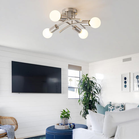 4-Light E26 Bulb WILON Semi Flush Mount Ceiling Light Fixture, Modern Flush Mount Ceiling Lights, Brushed Nickel