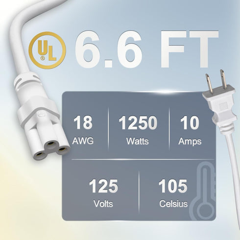 DiCUNO 6.6FT T5 T8 Tube Light Extension Cord with On/Off Switch, US Plug Cable Connector for LED Integrated Single Fixture, Shop Light, Garage Light, Under Cabinet Light, White, Pack of 1