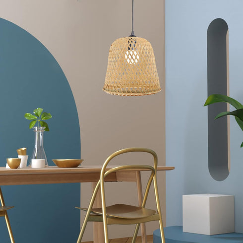 24cm Cabilock Bamboo Woven Lamp Shade, Handmade Weave Lampshade Natural Wicker Chandelier Lamp Cover Boho Lamp Shades