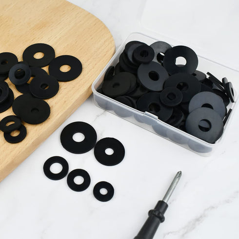 100 Pcs Black Flat Rubber Washers Assortment Kit, Heavy Duty Vibration Damping Pads for Plumbing Repair