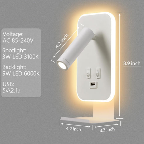 AWEKLIY 3100K Wall Mounted Reading Light, Bedside Wall Sconces USB Charging, Warm Ambient Lighting Wall Mounted Sconce