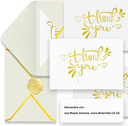 Amcubec Gold Foil Thank You Cards with Envelopes, 110pcs Bulk Set(25 Pack), 350GSM