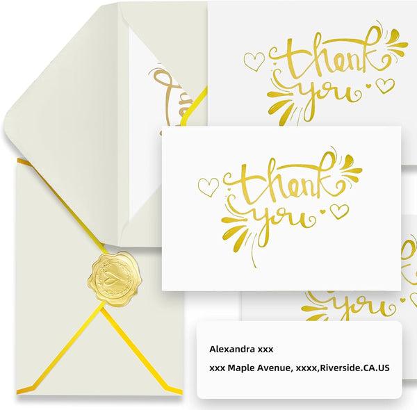 Amcubec Gold Foil Thank You Cards with Envelopes, 110pcs Bulk Set(25 Pack), 350GSM