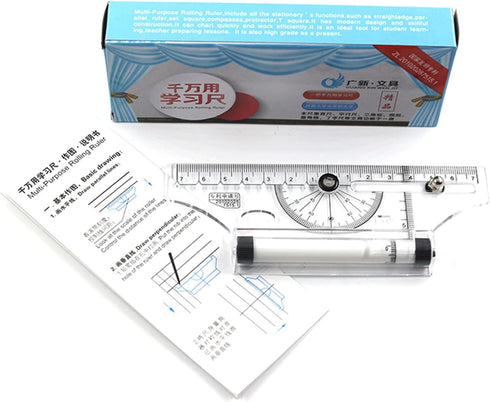 QMQJIA Portable Universal Multi-Purpose Rolling Ruler Drawing Parallel Compass-Ruler School Stationery Protractor