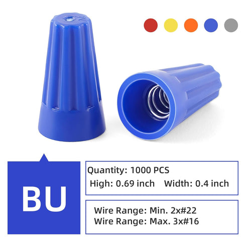 1000 Pcs Blue Wire Connector Nuts, Insulating Insert Twist Electrical Connectors for Quick Connection