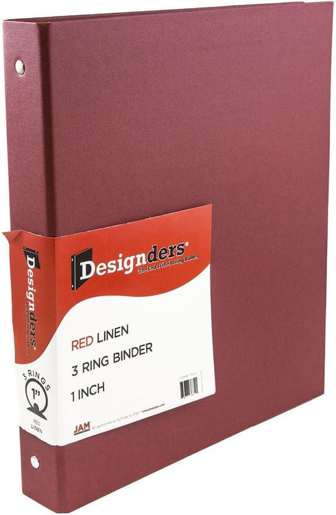JAM PAPER Premium Linen Textured 1 Inch Binders, Red, 3 Ring Binder, Sold Individually
