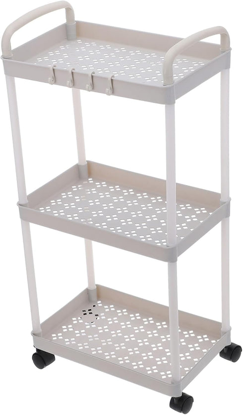 TEHAUX Three-Layer Storage Rack Kitchen Gadget Utility Cart Wheels Rolling Cart for Kitchen Utensil Organizer Sturdy