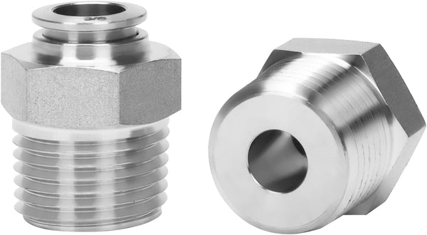 Push to Connect Fitting - 304 Stainless Steel Male Straight 3/8" Tube OD x 1/2" NPT Thread (Pack of 2)