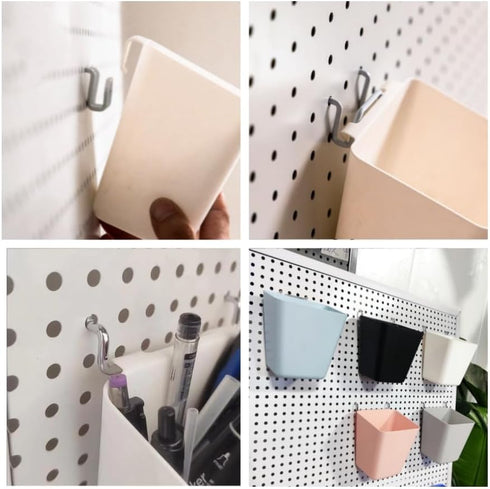 4 Sets Square Pegboard Bins with Hooks, Pegboard Tool Organizer for Office, Craft Box Organizer, Black