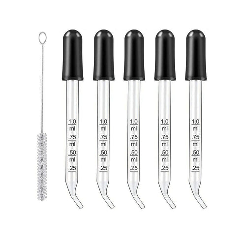Eye Dropper for Essential Oils, Pipettes Dropper with Black Rubber Head, Thick Glass Medicine Dropping Pipettes, 1ml, 5