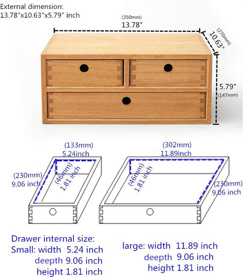 Kirigen Natural Wooden Desktop Organizer - Office Supplies Filing Tidy Storage Shelf with 3 Drawers (NA, 2-Layer & 3
