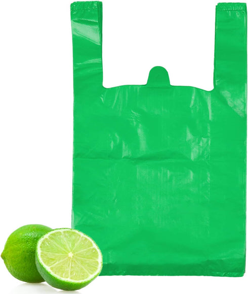LazyMe T Shirt Bags, Plastic Bags with Handles for Grocery, Retail, St. Patrick's Day, 12x20 Inch (Green, 50pcs)
