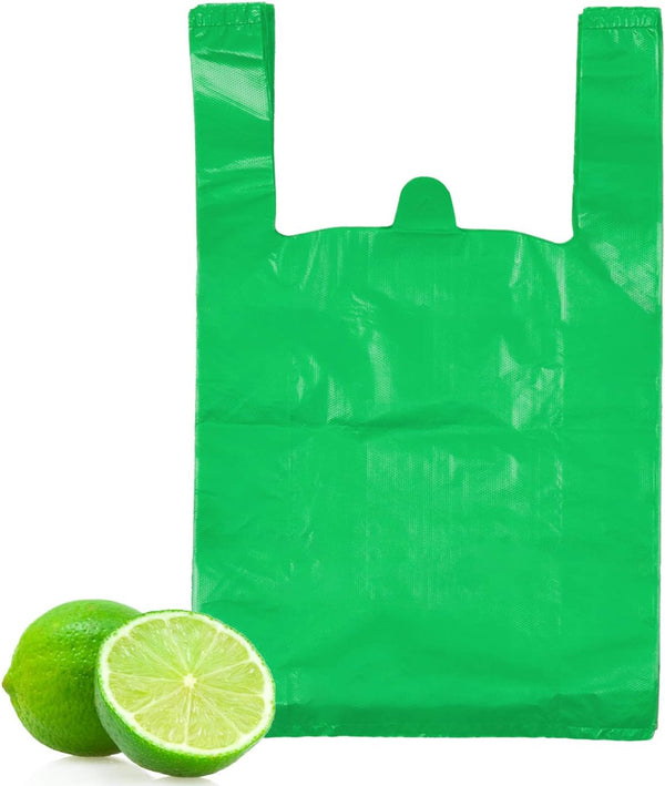 LazyMe T Shirt Bags, Plastic Bags with Handles for Grocery, Retail, St. Patrick's Day, 12x20 Inch (Green, 50pcs)