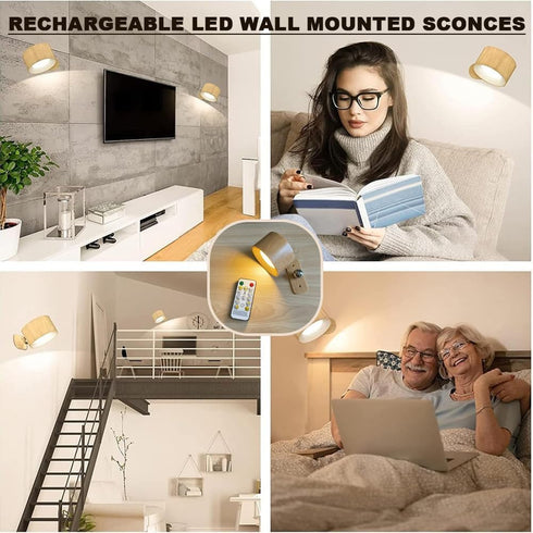 Generic 360 Lights in Sweden Style Remote Wall Lamp with Magnetic Rotation, Peel and Stick Wall Sconce with Remote