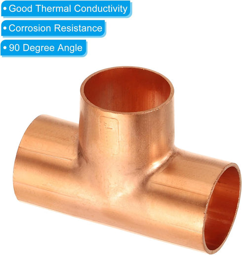 PATIKIL 1 Inch ID Tee Copper Fitting, 1 Pack 3 Way Welding Joint Pressure Pipe Fitting for HVAC