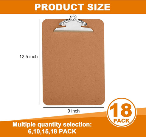 HERKKA 18 Pack Hardboard Clipboards, Office Butterfly Clipboards, Standard A4 Letter Size, ECO Friendly