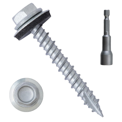 LIONMAX Metal Roofing Screws #10 × 1-1/2 Inch, 300-PCS, Zinc Plated Hex Head Sheet Metal Roof Screws, Rubber Washer