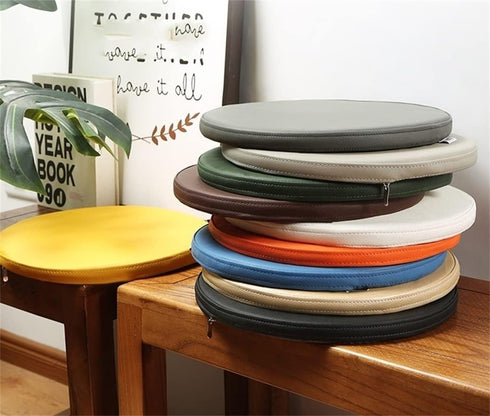 HCZKIUJ 40 40 2.5CM) PU Leather Round Chair Cushion, Waterproof PU Leather Seat Cushion, Soft Memory Foam Round