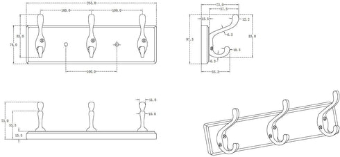 Richelieu Hardware Utility Hook Rack, 10 in (255 mm), Matte Nickel and White