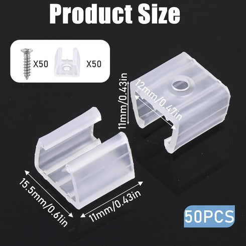 Qulkws 50 0.39 inch-0.47inch (10mm-12mm) Pcs Waterproof LED Strip Mounting Clips Holder LED Strip Light Clips