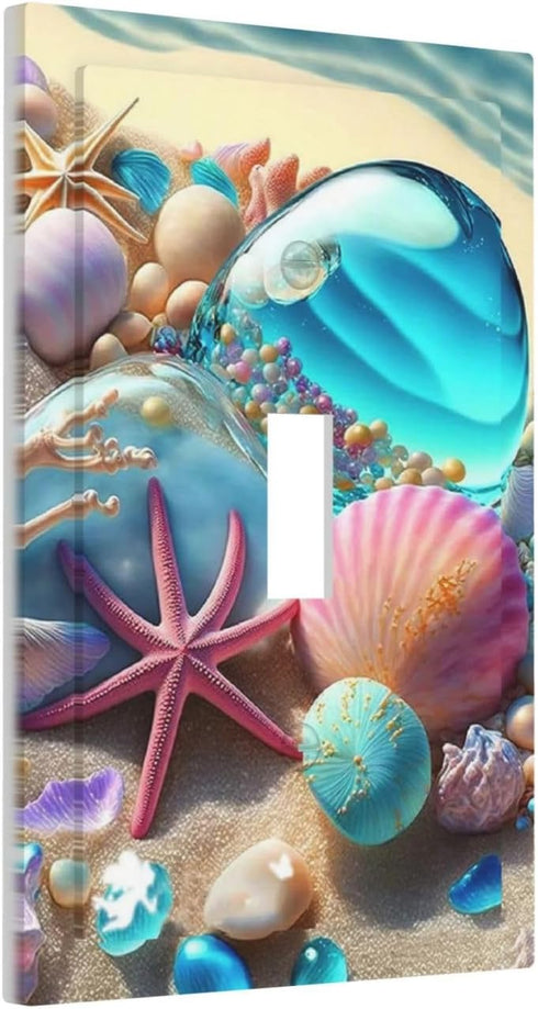 Beach Starfish Seashell Nautical Light Switch Cover, Decorative Single Toggle Wall Plate for Home Decor