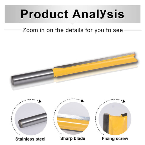 HOHXEN 1/4-Inch 3/8 Inch 3 Inch (Pack 1) Double Flute Straight Bits, Shank Straight Router Bits Width Woodworking