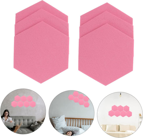 STOBOK 12 Pcs Black Felt Backdrop Wall Sticker with Cork Hexagon Tiles for Self-Adhesive Decorative Memo Board