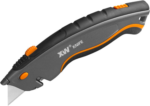 XW Dual-system Safety Utility Knife with Auto-retractable & 3-position Retractable, 2-in-1 Heavy Duty