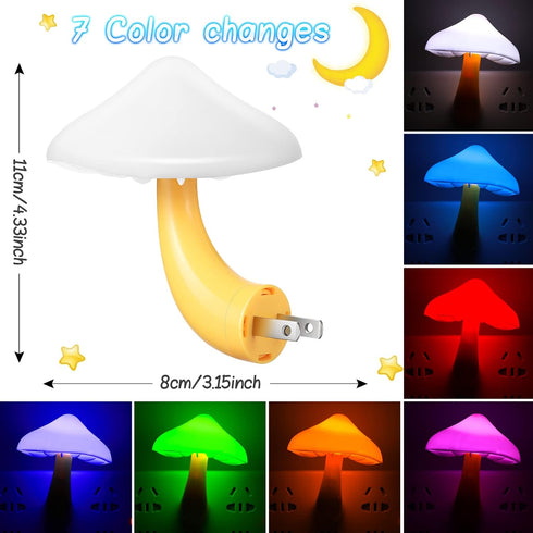 20 7 Tuanse Pcs LED Color Changing Mushroom Night Light, Cute Color Sensor Mushroom Shaped Plug in Lamp, Christmas